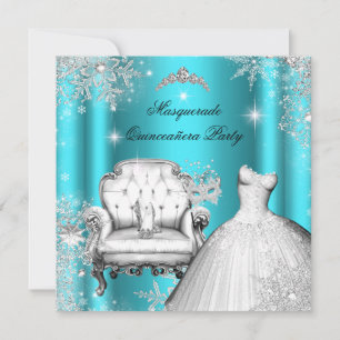 Convites Mágica Princesa Quinceanera Mascarada Azul-petróle
