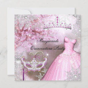 Convites Mágica Princesa Quinceanera Mascarada Rosa