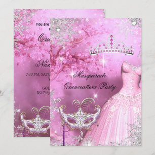 Convites Mágica Princesa Quinceanera Mascarada Rosa 2