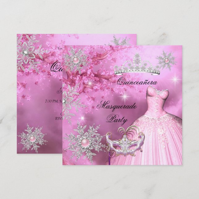Convites Mágica Princesa Quinze Anos Mascarada Rosa (Frente/Verso)