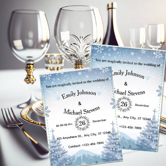 Convites Magical Blue Winter Mountain Christmas Wedding