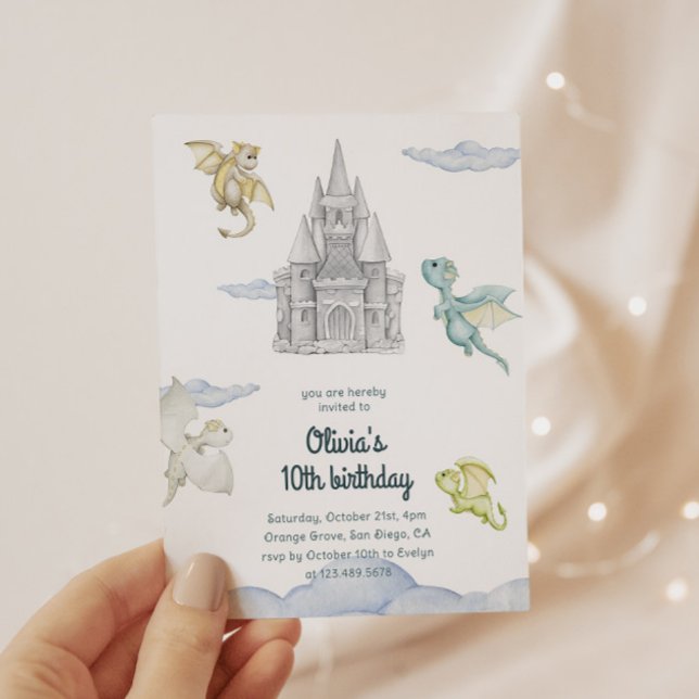 Convites Magical Castle Cute Dragons Kids Birthday (Criador carregado)