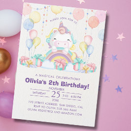 Convites Magical cute unicorn girl birthday celebration