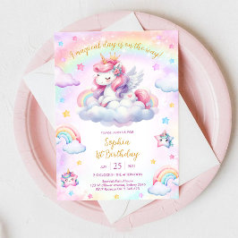 Convites Magical Day Unicorn and Rainbows Birthday