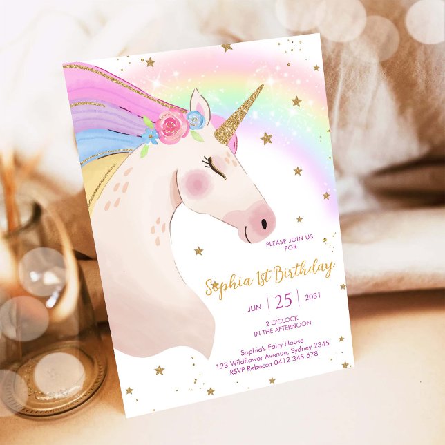 Convites Magical Day Unicorn and Rainbows Birthday (Criador carregado)