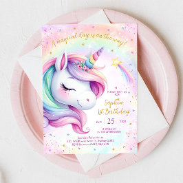Convites Magical Day Unicorn and Rainbows Birthday