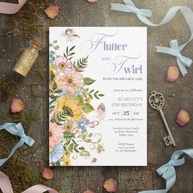 Convites Magical Fairy Floral Garden Pixie Girls Birthday  (Criador carregado)