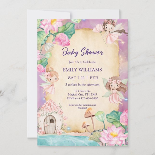 Convites Magical Fairy Garden Baby Shower (Frente)