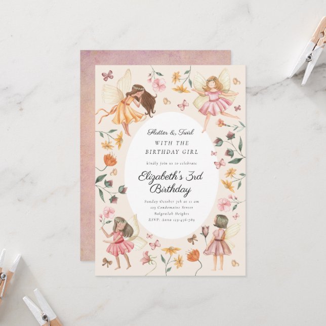 Convites Magical Garden Floral Fairy Birthday Party (Frente/Verso In Situ)