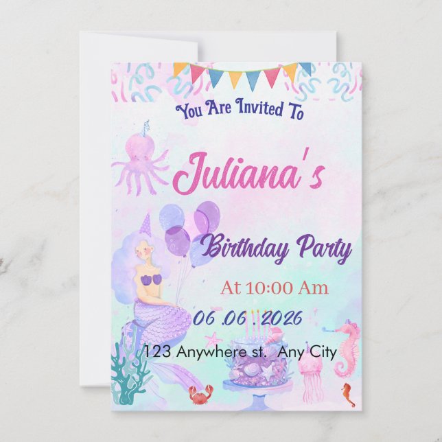 Convites Magical  Mermaid Birthday Invitation Card (Frente)