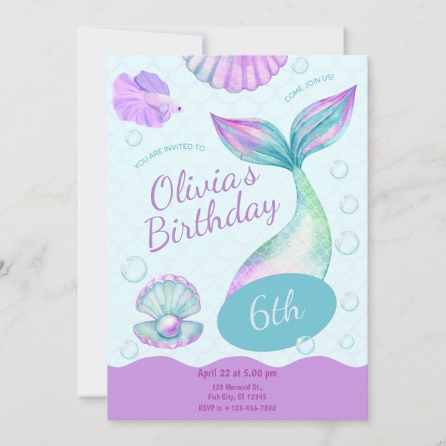 Convites Magical Mermaid Under The Sea Birthday Party (Frente)