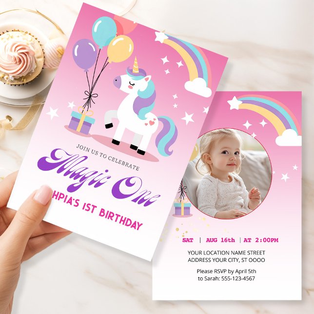 Convites Magical one Birthday Unicorn (Criador carregado)