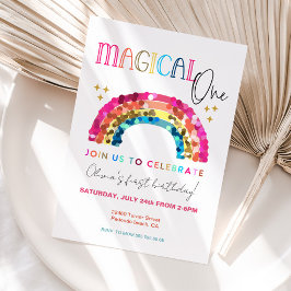 Convites Magical One color Rainbow primeiro aniversario