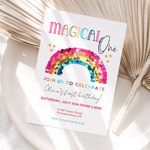 Convites Magical One color Rainbow primeiro aniversario