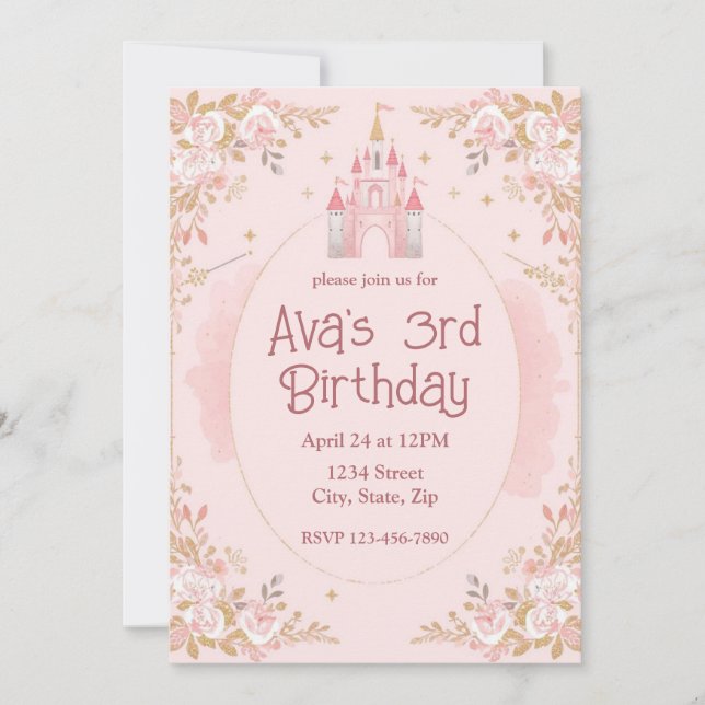 Convites Magical Princess Birthday Invitation | Watercolor (Frente)