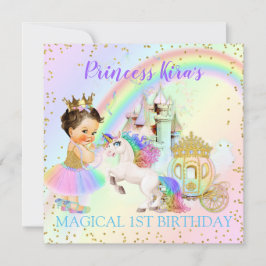 Convites Magical Rainbow Princess Castle Carruagem Unicorn