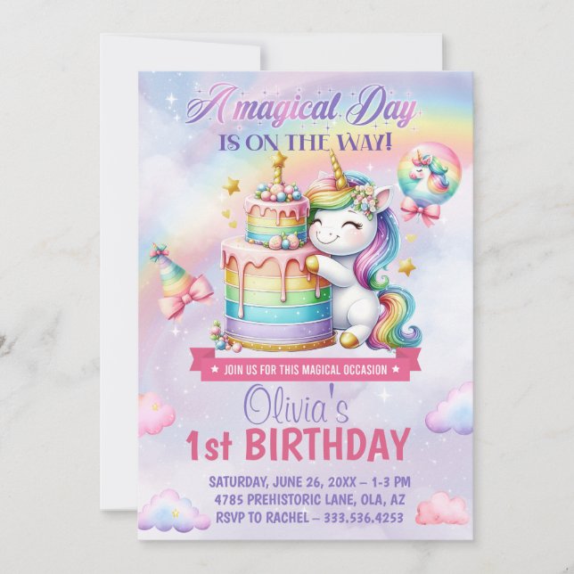 Convites Magical Rainbow Unicorn Birthday (Frente)