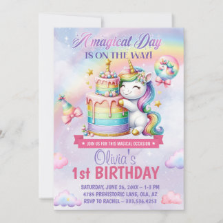 Convites Magical Rainbow Unicorn Birthday