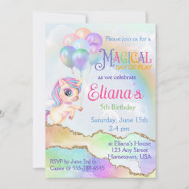 Convites Magical Rainbow Unicorn Birthday