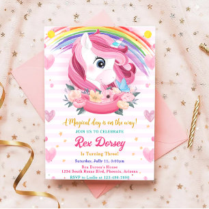 Convites Magical Rainbow Unicorn Birthday