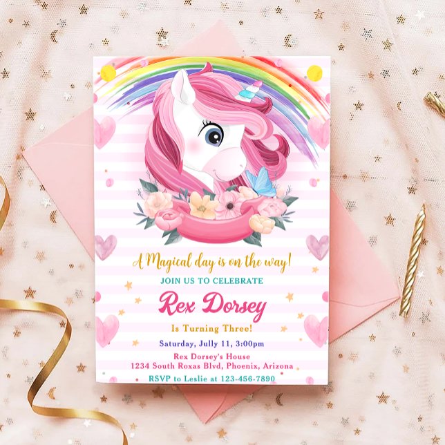 Convites Magical Rainbow Unicorn Birthday (Criador carregado)