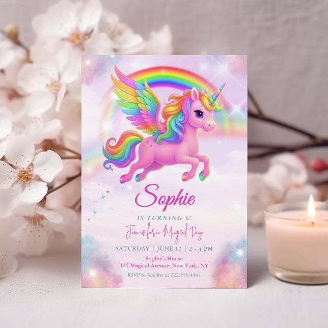Convites Magical Rainbow Unicorn Birthday Invitation (Criador carregado)