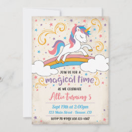 Convites Magical Rainbow Unicorn Birthday Invitation