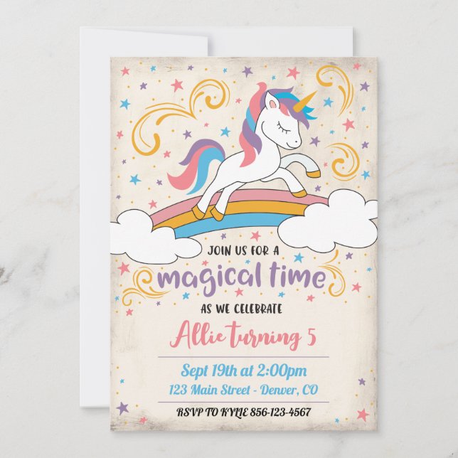 Convites Magical Rainbow Unicorn Birthday Invitation (Frente)