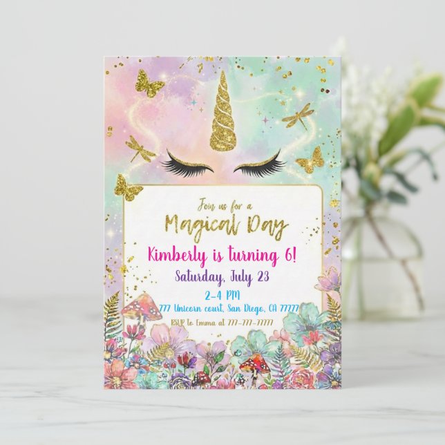 Convites Magical Rainbow Unicorn Birthday Invitations (Em pé/Frente)