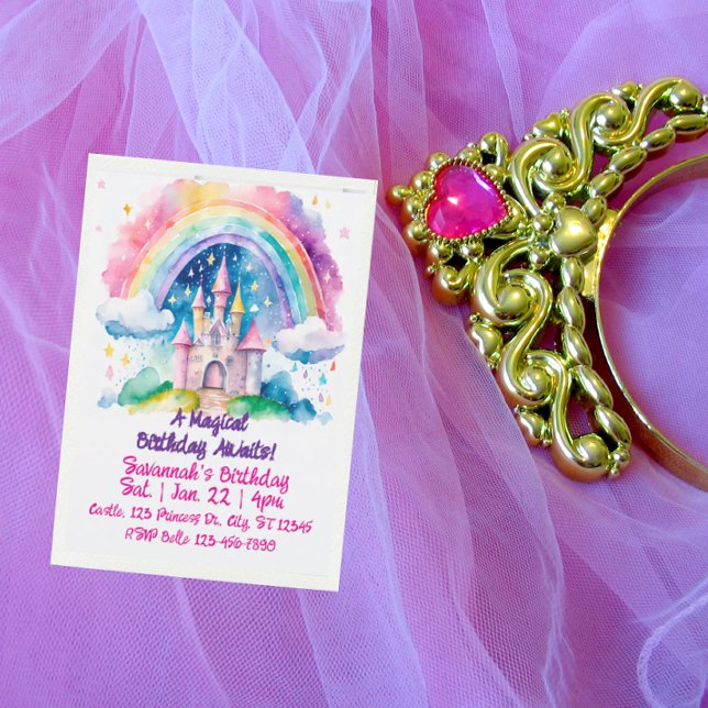 Convites Magical Rainbow Watercolor Fantasy Castle Birthday (Criador carregado)