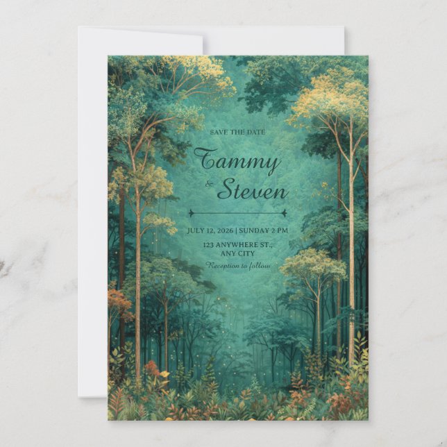 Convites Magical Teal Forest Firefly Wedding (Frente)