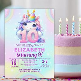 Convites Magical Unicorn 10th Birthday for Girls