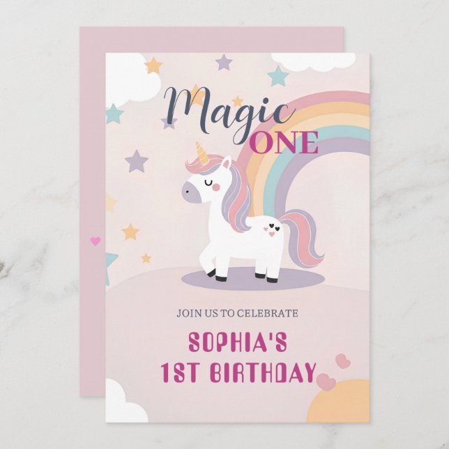 Convites Magical Unicorn 1st Birthday (Frente/Verso)
