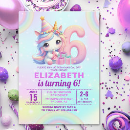 Convites Magical Unicorn 6th Birthday – Rainbow