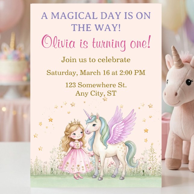 Convites Magical Unicorn and Princess Birthday (Magical Unicorn and Princess Birthday Invitation)
