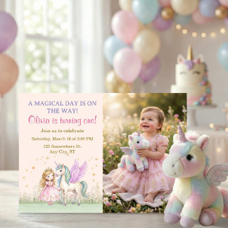 Convites Magical Unicorn and Princess Photo Birthday
