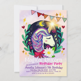 Convites Magical Unicorn Birthday Party Invitation