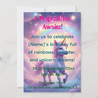 Convites Magical Unicorn Dream Birthday Invitation
