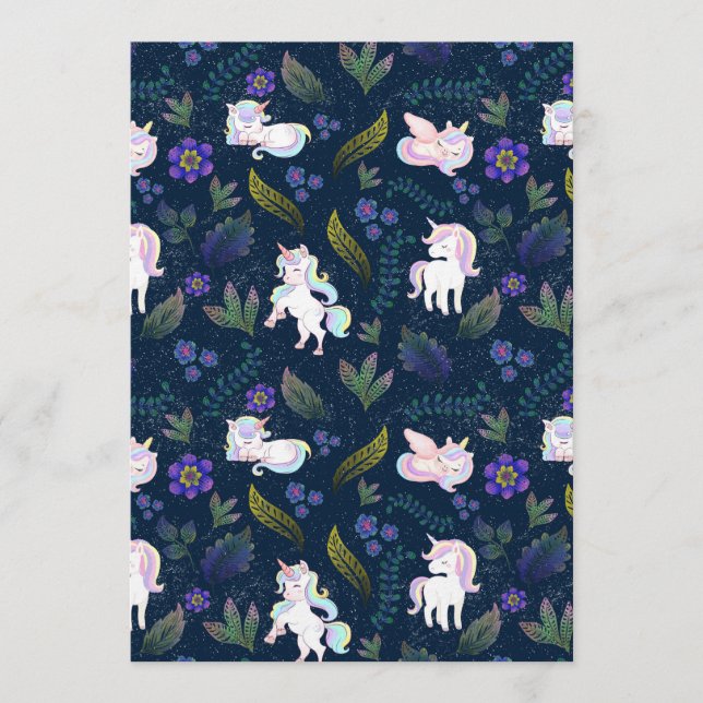 Convites Magical Unicorn Night Forest Seamless Pattern (Frente)