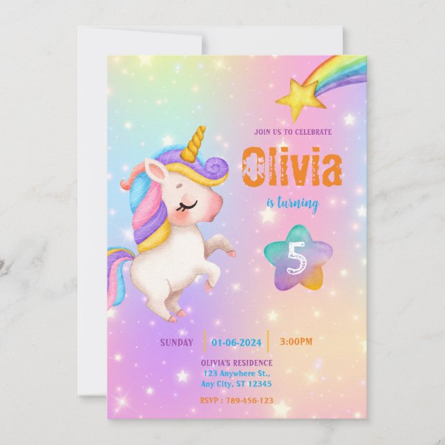 Convites Magical Unicorns Purple Birthday Party  (Frente)