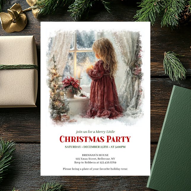 Convites Magical Victorian Little Girl Awaiting Santa DNL (Magical Victorian Little Girl Awaiting Santa Download Invite)