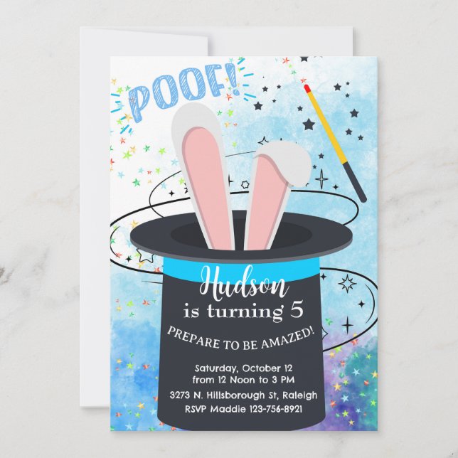 Convites Magician hat and bunny boy birthday invite. (Frente)