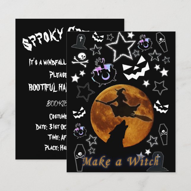 Convites Mágico bruxa Mikitiez Halloween fullmoon (Frente/Verso)