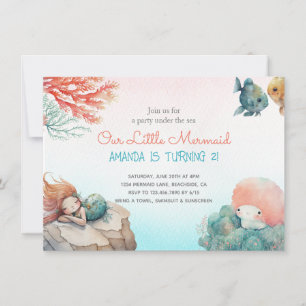 Convites Mágico Sob O Aniversário Da Aquarela Do Mar