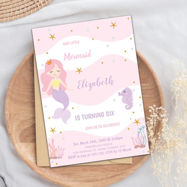 Convites Mágico sob o partido Sea Party for Girls (Mermaid Pink Birthday Invitations)