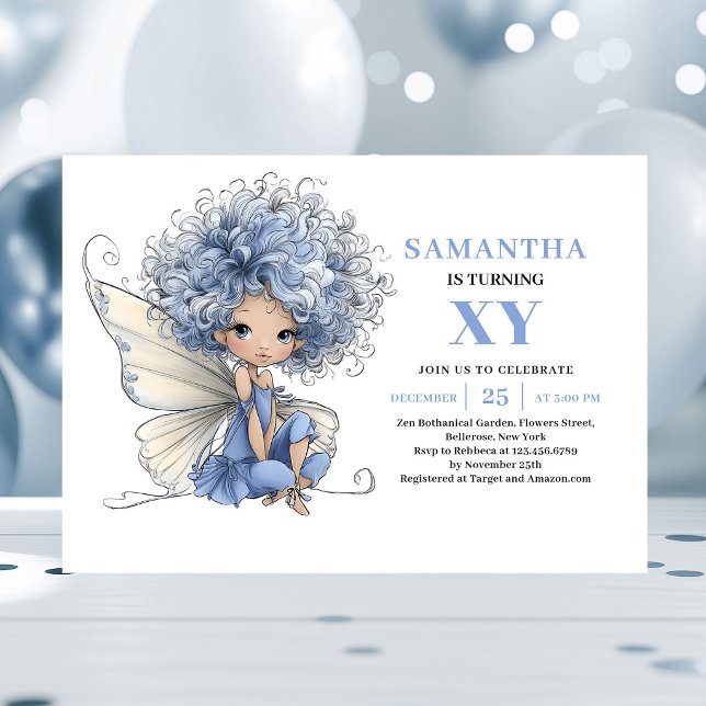 Convites Mágicos de 1º Aniversário da Fada Azul Ra (Radiant Blue Fairy Girl 1st Birthday Magic invitation)