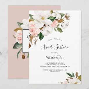 Convites Magnésia Elegante  Branco e Blush Doce Dezesseis