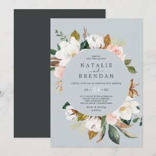 Convites Magnésia Elegante  Casamento Casual de Cinzas Azu