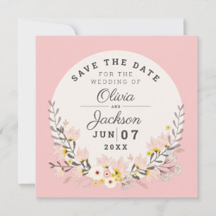 Convites Magnetic Save the Date chique floral rosa bege 