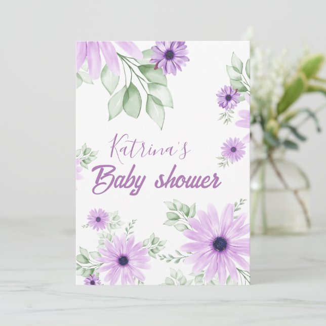 Convites Magnética Floral Violeta Personalizada (Em pé/Frente)